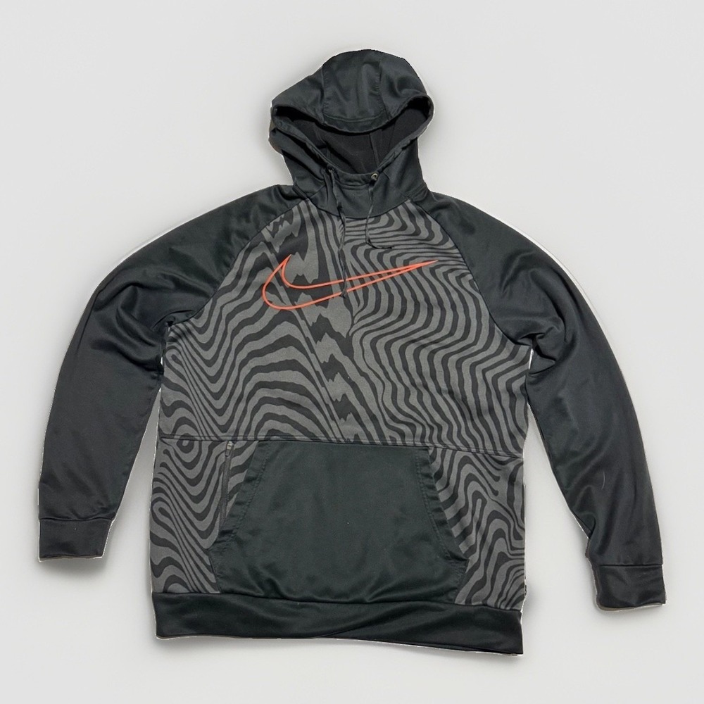 Nike Therma-FIT Pullover Hoodie Men's M Black Gray Swirl Print Zip Pocket